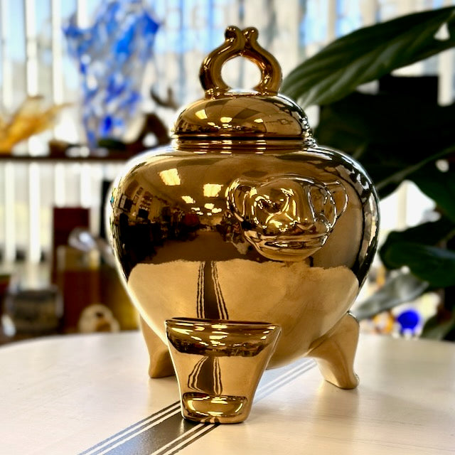 Vintage Jaru Lion Jar in Gold Pottery