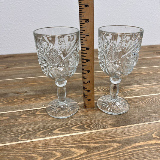 Set 2 Vintage Libbey HOBSTAR Star of David Water Wine Goblets Glasses 7 1/4"