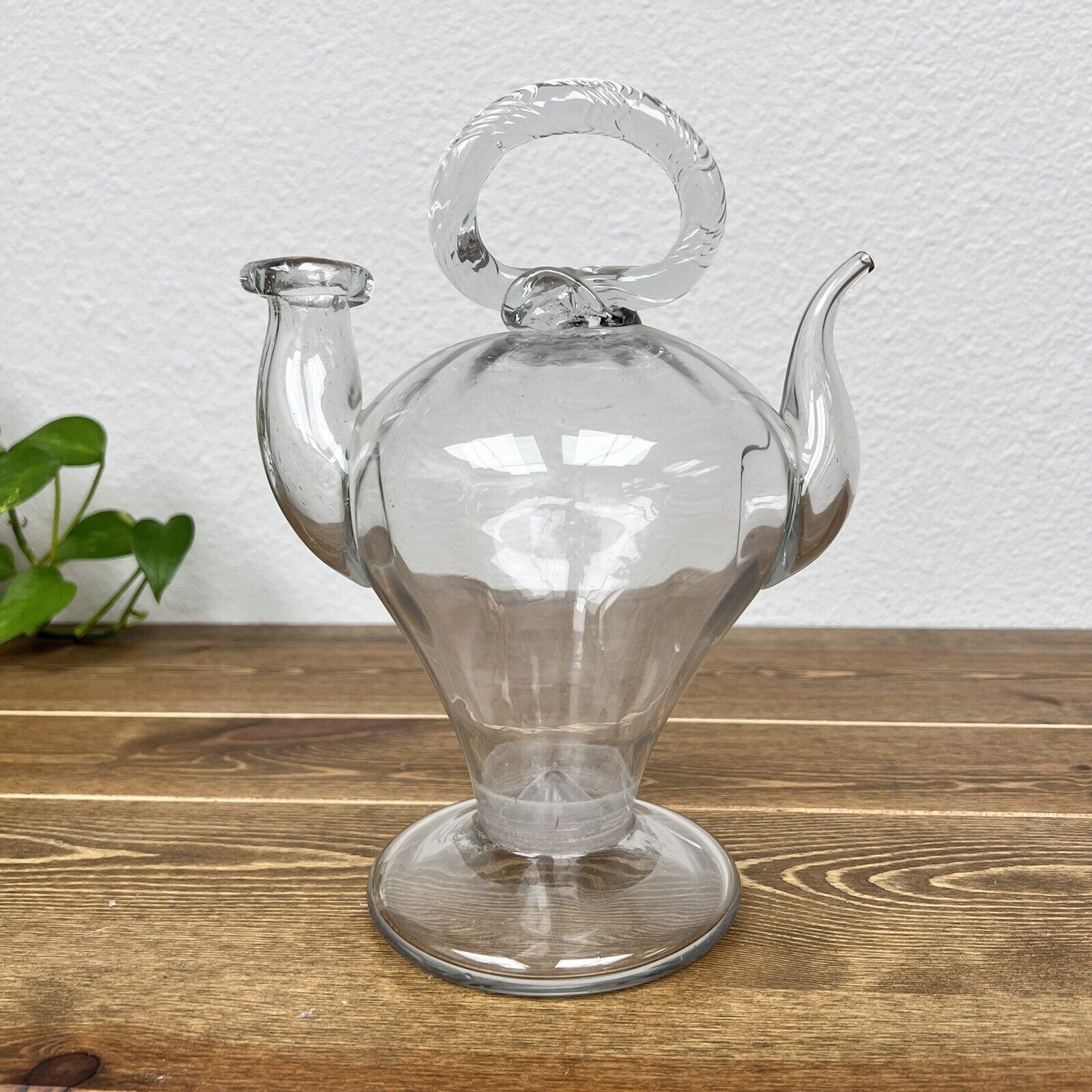 Vintage Holy Water Jug/ Cantir in Blown Glass 19th Century