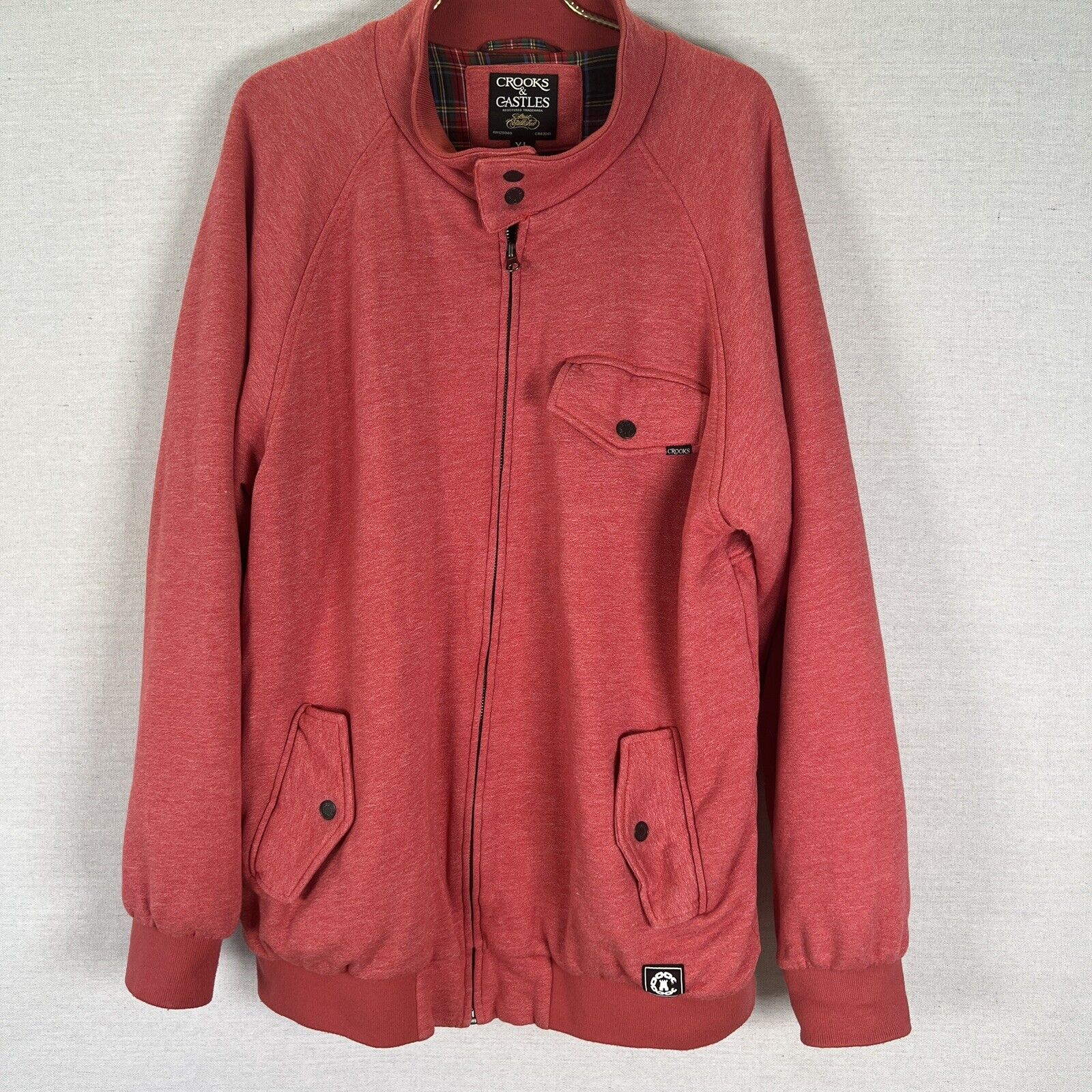 Crooks & Castles Full Zip Red Jacket Size X-Large 100% Cotton Vintage