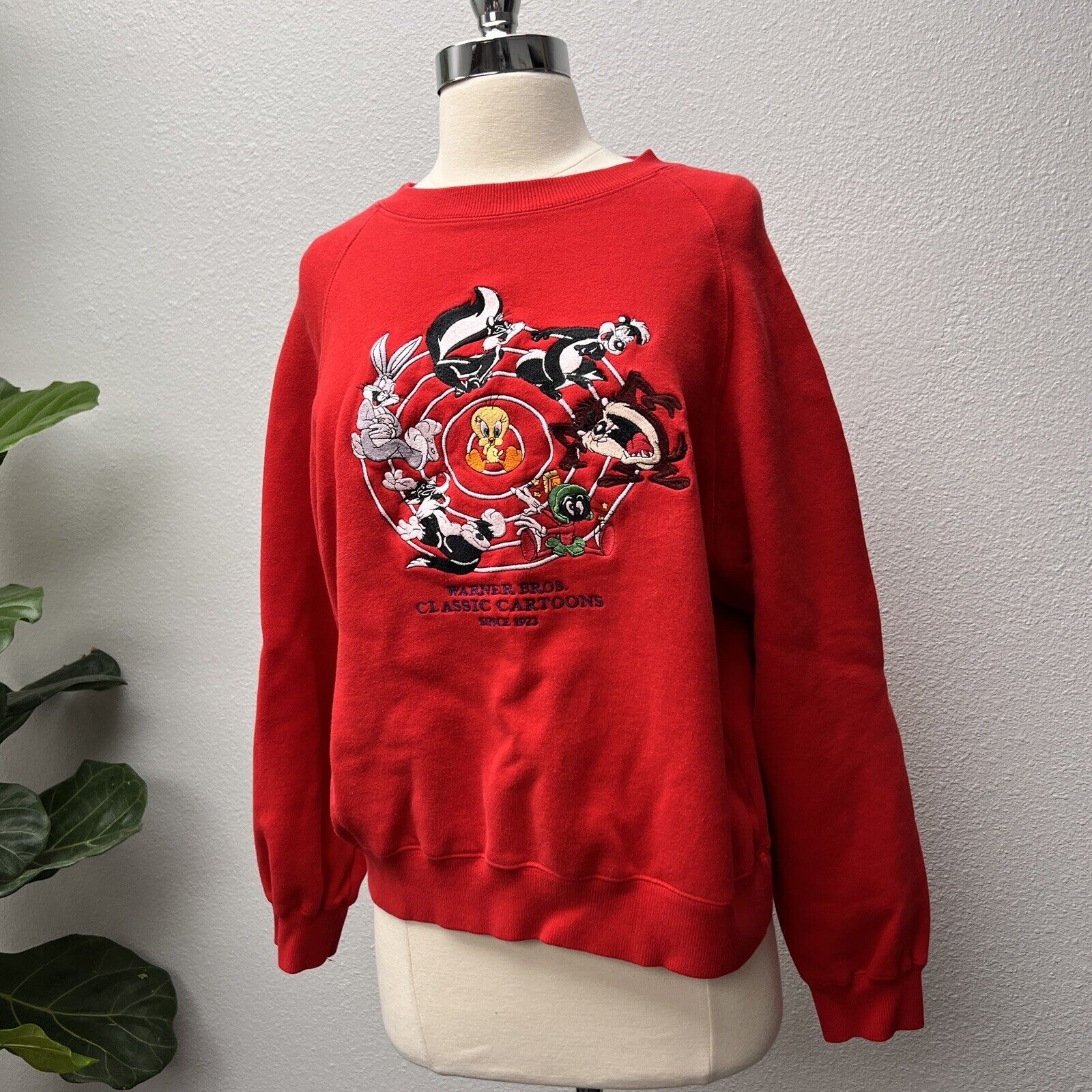 Vintage 90s Warner Bros Classic Cartoons Sweatshirt Large Red VTG Sweater XS