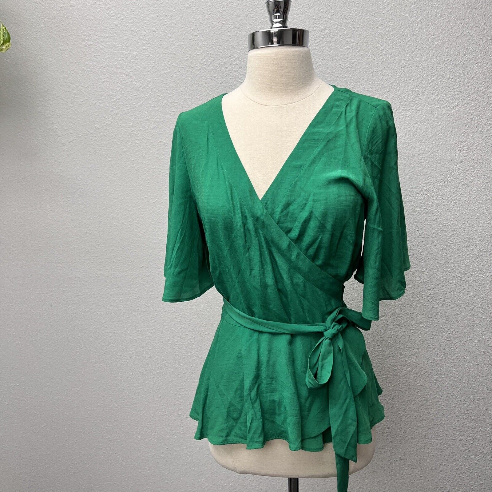 LOFT Petites Women's Green Short Sleeve Blouse Top Size Mp