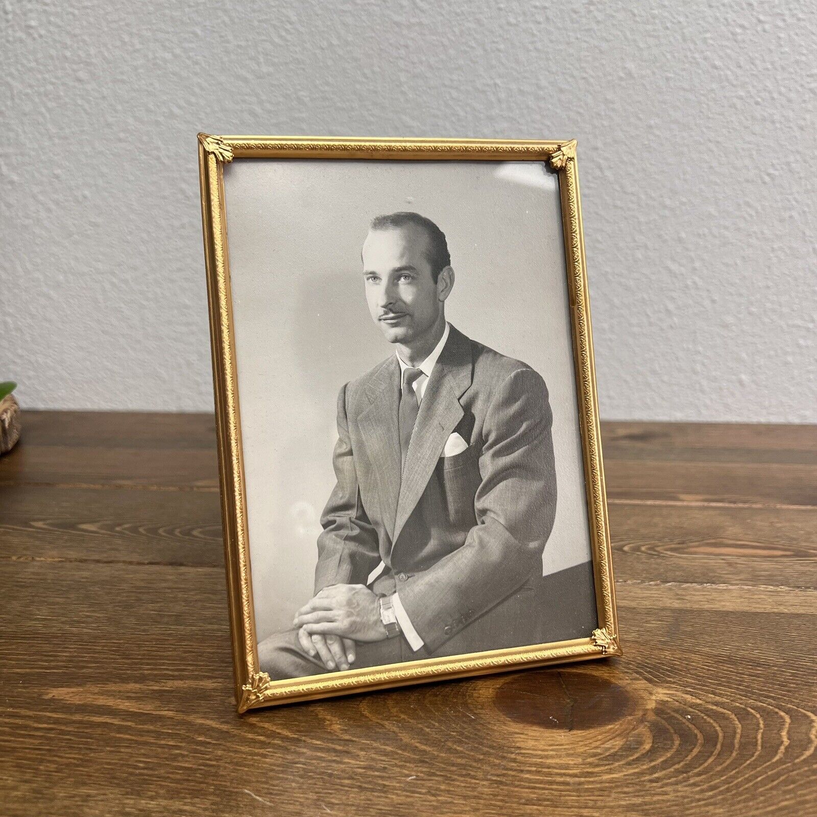 Vintage Photo of Man in the 1940s Portrait Black & White in Metal Frame