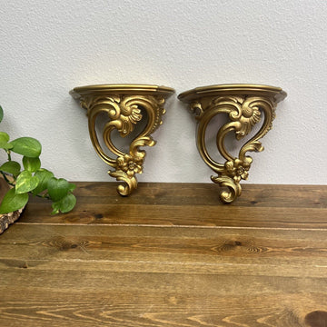 Vintage 1970s Syroco Wall Shelf Set of 2 Gold Hollywood Regency USA 3507