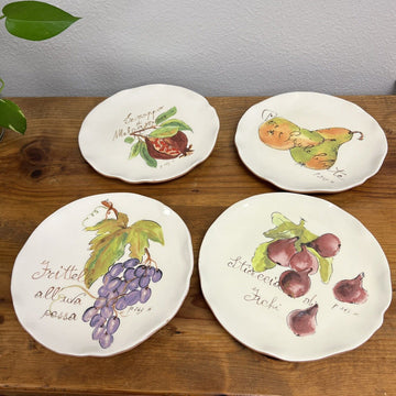 Crate & Barrel Verona Set of 4 Plates Grapes Figs Pears Pomegranate 9”