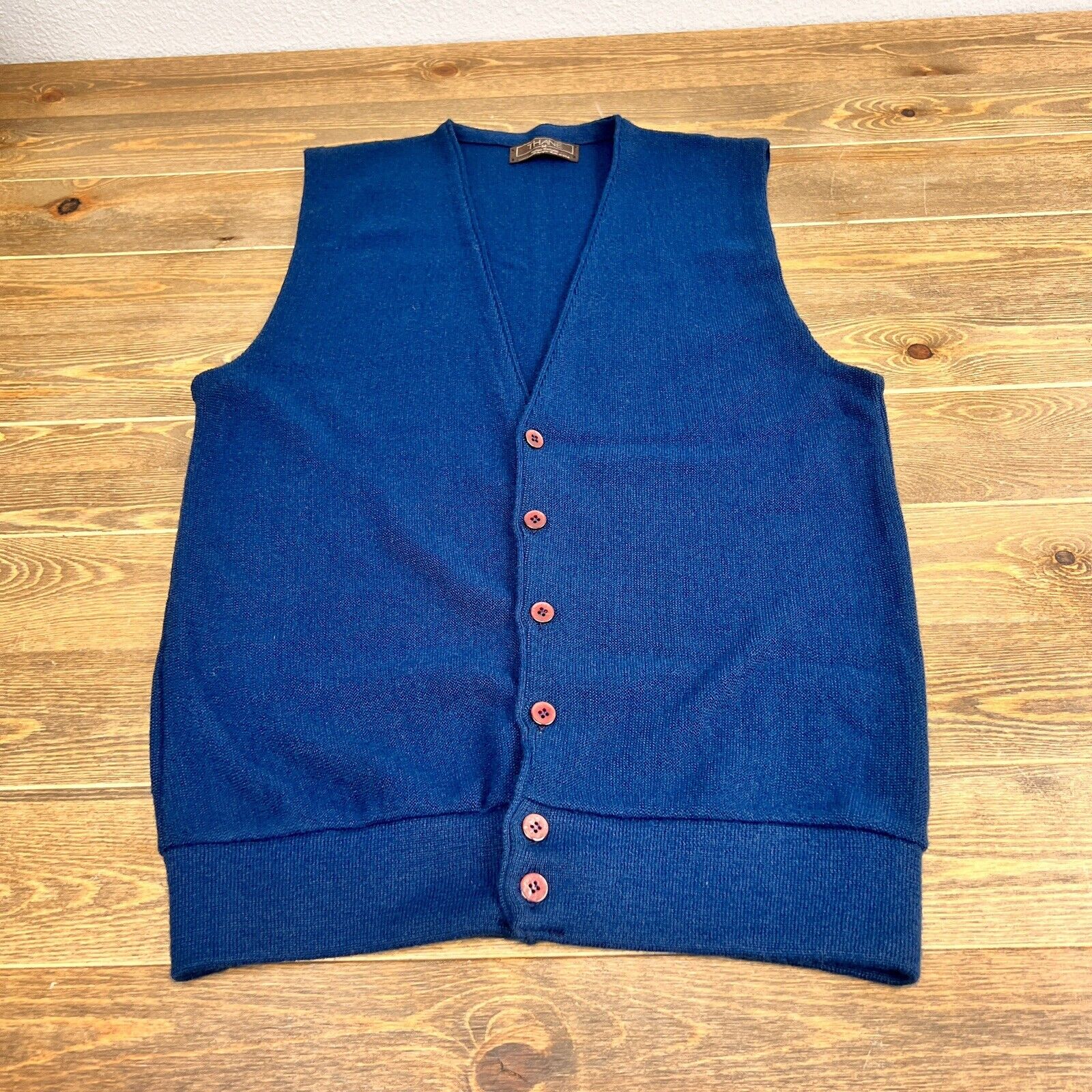 Vintage Thane V Neck Sweater Vest M Navy Blue Made in USA