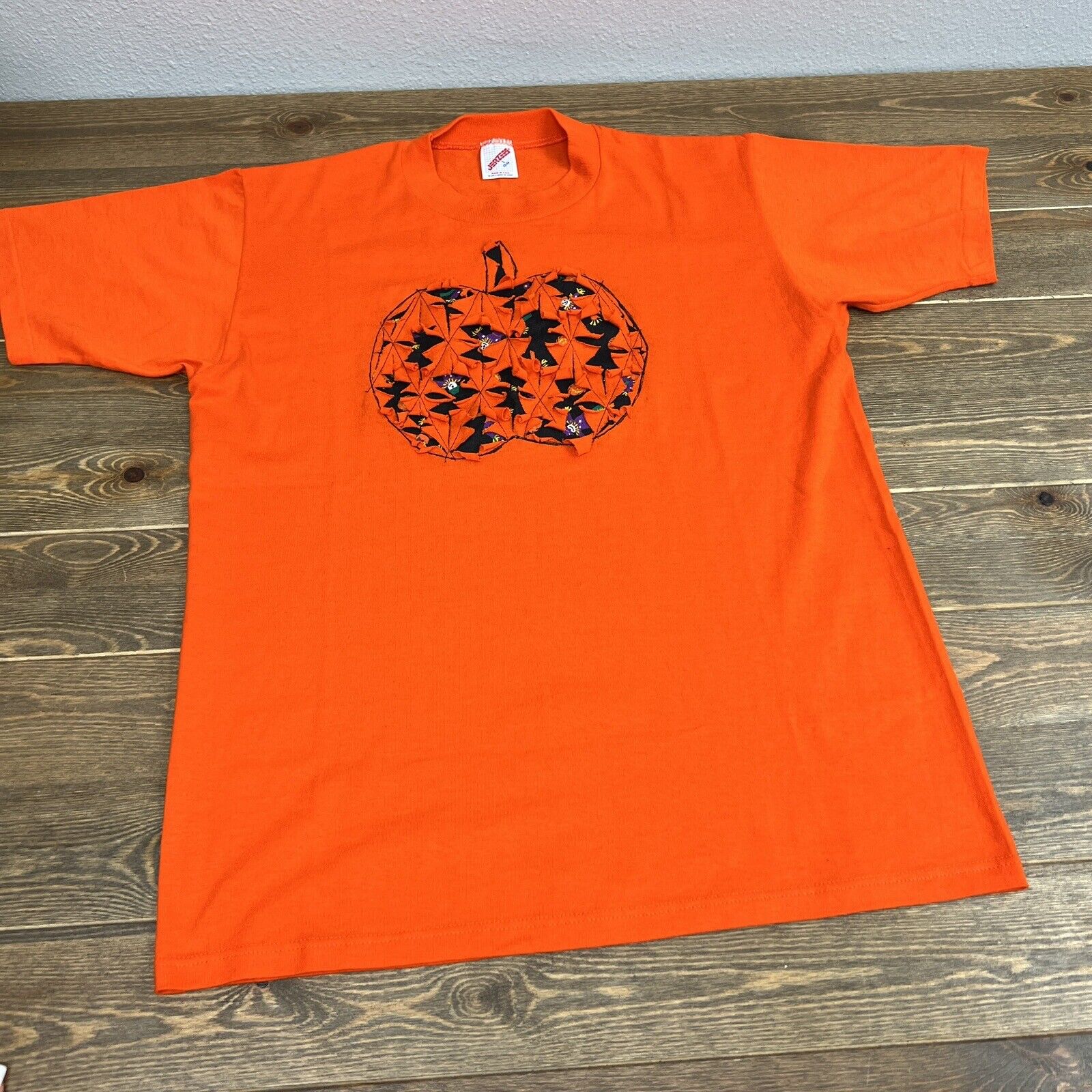 Vintage 90s Jerzees Orange T- Shirt  Made In USA Halloween Sz L