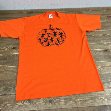 Vintage 90s Jerzees Orange T- Shirt  Made In USA Halloween Sz L