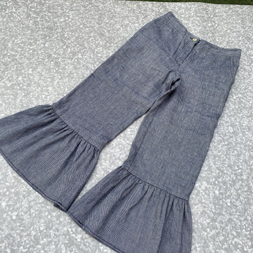 Anthropologie Chambray Ruffle Hem Pants Sz 0