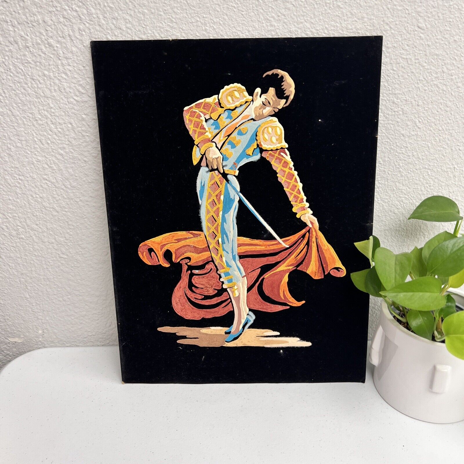 Vintage Velvet Matador Bull Fighter Art  Painting