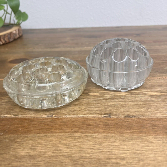 Vintage Glass Flower Frogs Lot of 2 Frog Heavy Clear