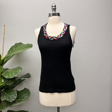 Michael Simon Black Tank Top Colorful Accent Trim Cotton Blend Small