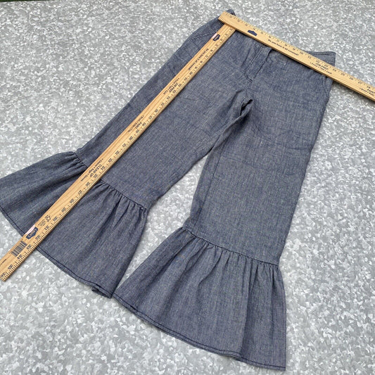 Anthropologie Chambray Ruffle Hem Pants Sz 0