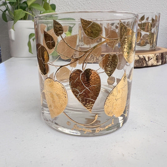 Set of 4 Georges Briard Double Old Fashioned Glasses Gold Leaf