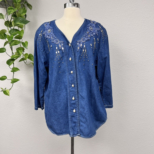 Women Denim blouse Vintage Made In USA Size L