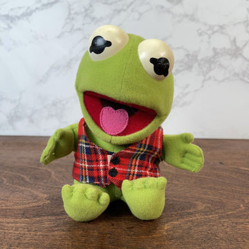 1987 Baby Kermit The Frog 7" Stuffed Plush Vtg. Toy Plaid vest No Hat