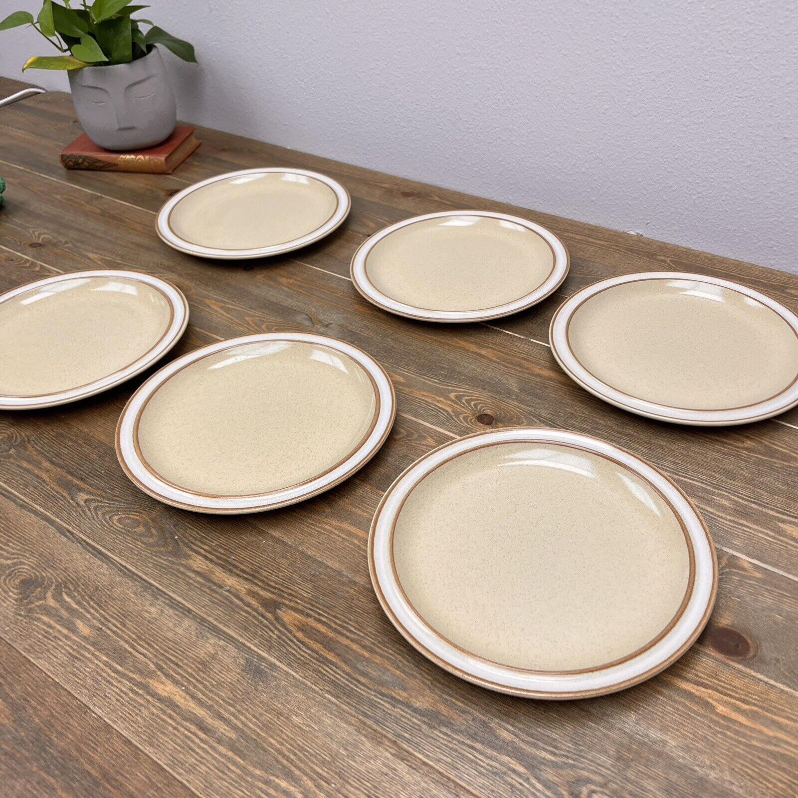 RARE Vintage Set 6 Sunmarc Ayer's Rock Fawn SM-6505 Stoneware 10" Dinner Plates