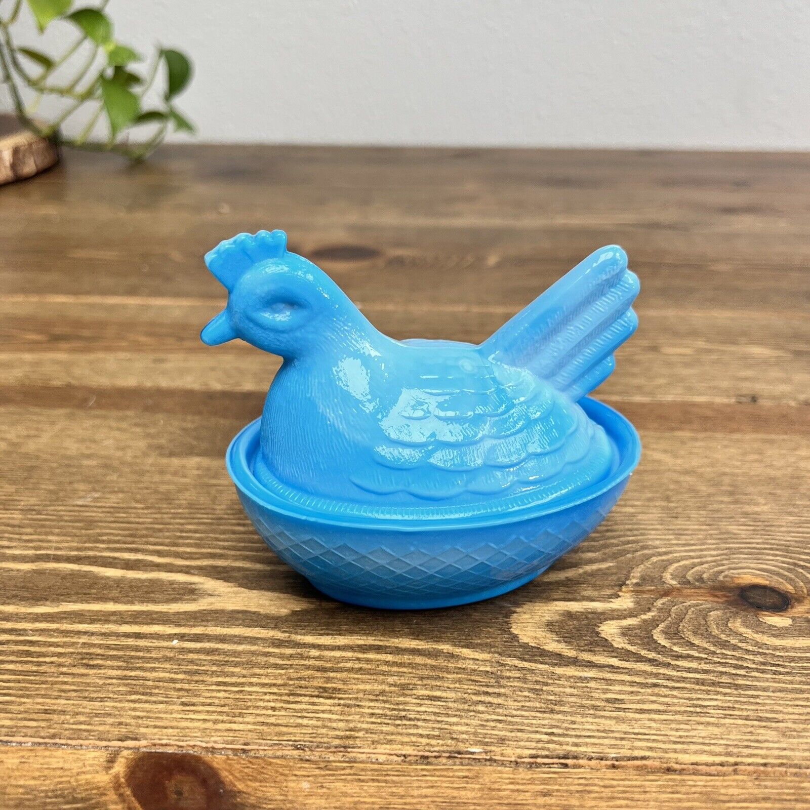 Small Blue Slag Glass Chicken Hen on Nest Small Covered Dish Christmas gift idea