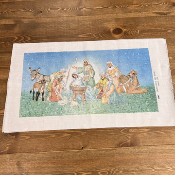 Christmas Nativity Cross Stitch / Needlepoint Vintage 1989 24”x14” Dimensions US