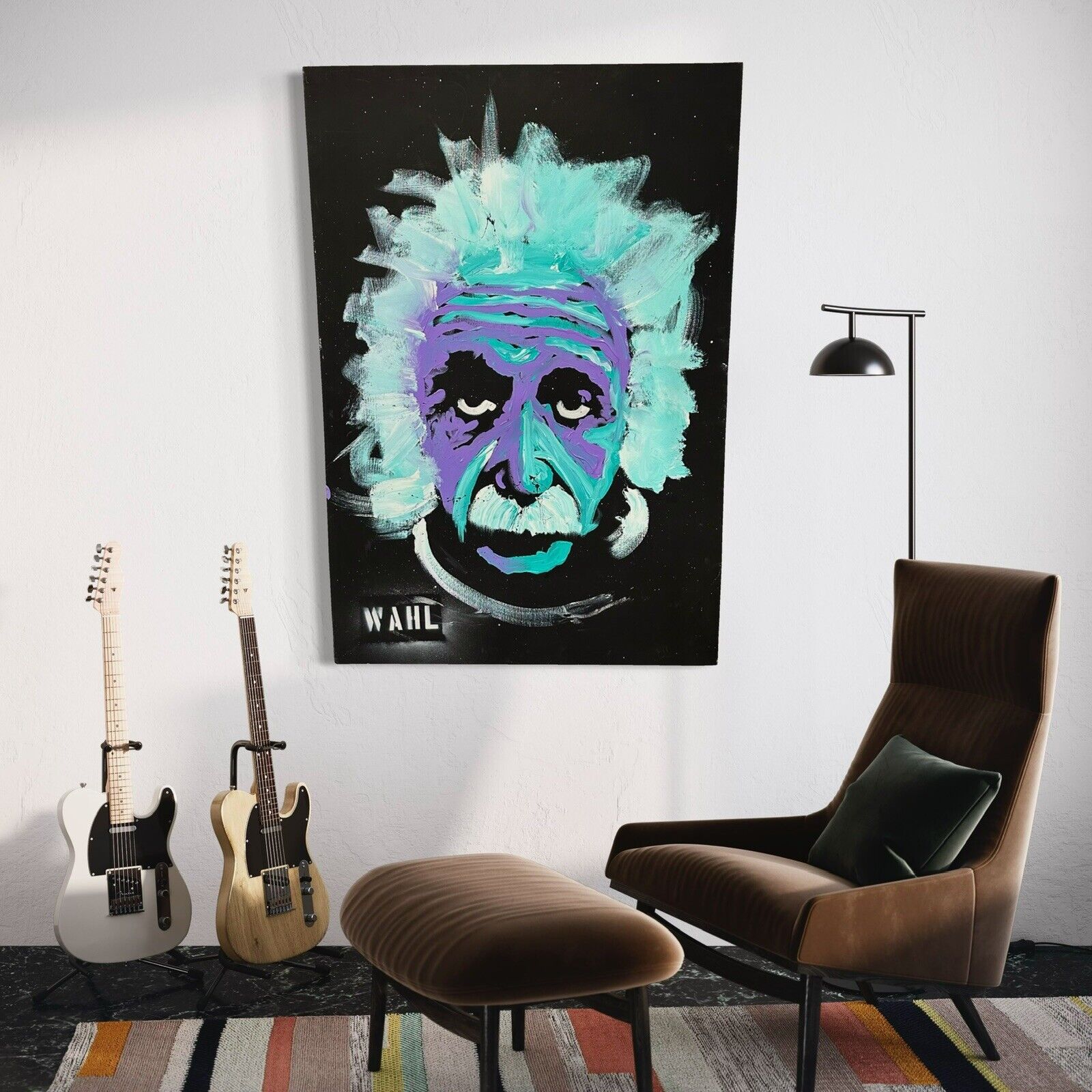 Erik Wahl Albert Einstein Original Large Canvas Painting 32" x 48" Street Art