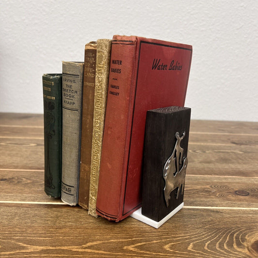 Pair Of Vintage Silver Trick Riding Standing on Horse Wooden & Marble Bookends