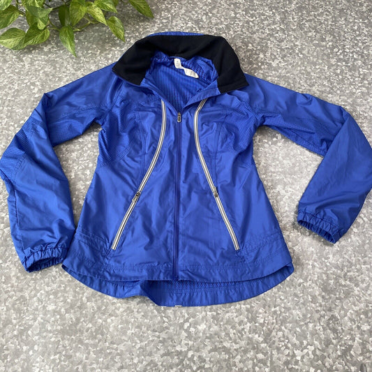 Lululemon Record Breaker Blue Jacket Reflective Lightweight Hood Sz 4