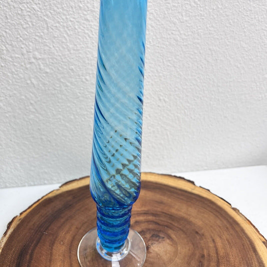 Vintage Empoli Style Aqua Blue Glass Candle Holder