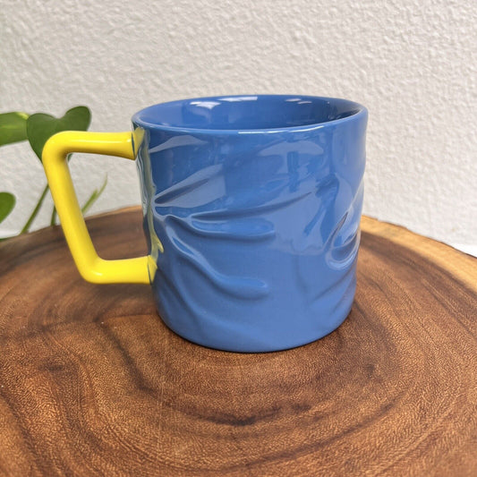 Starbucks Summer 2021 Blue Zebra Ceramic Coffee Cup Mug Yellow Handle 12oz EUC