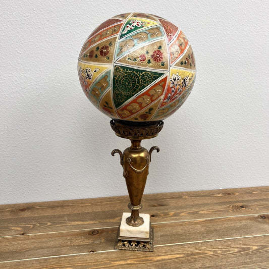 Hand Painted Camel Bladder Globe Wood Base  & Pedestal Decor