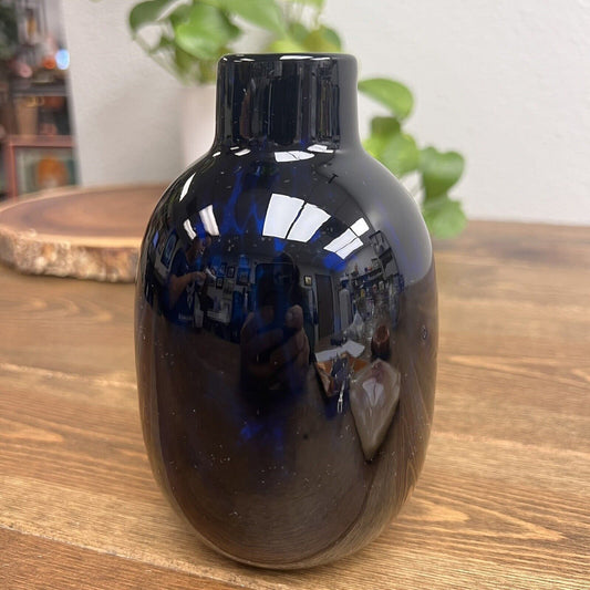 Cobalt Blue Black Spotted Glass Vase Jozefina  Krosno Poland Vintage