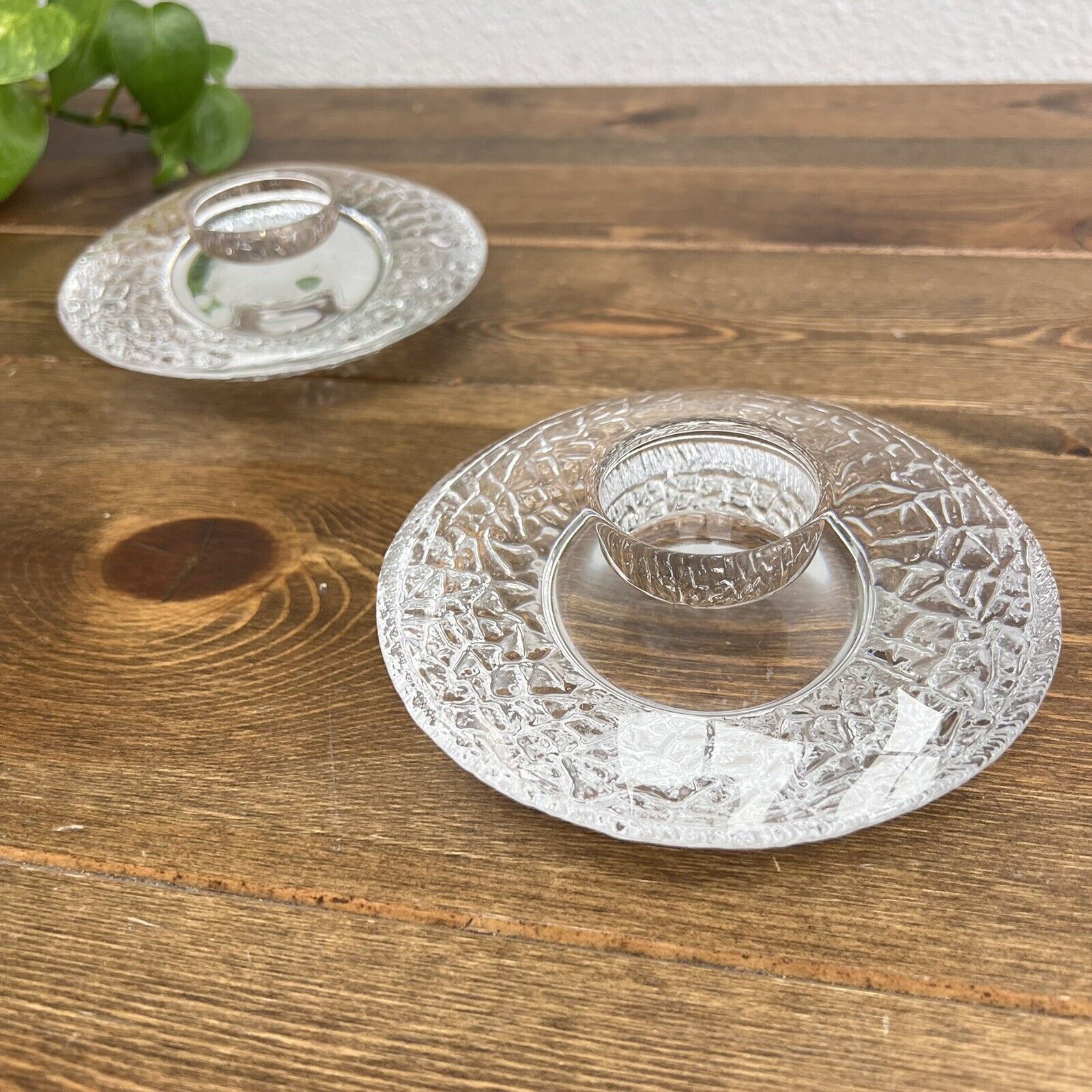 Orrefors Sweden Discus Crystal Votive Tea Light Candle Holder, Set Of 2