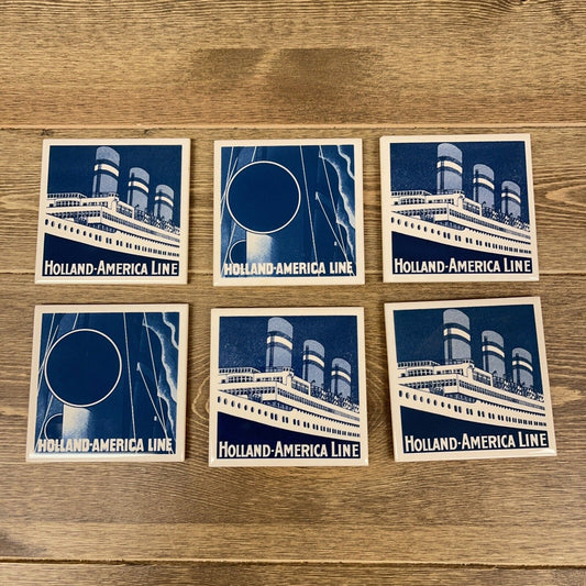 Holland America Cruise Line Blue Delft Coaster Ships Set of 6 Vintage Tiles