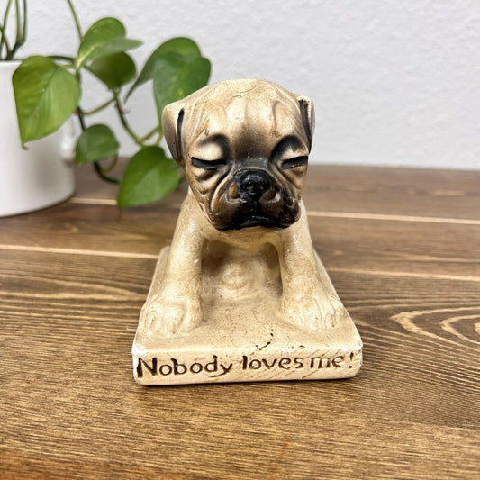 Vintage V. Colby Chalk ware Boxer Puppy Dog Figure,”Nobody Loves Me”