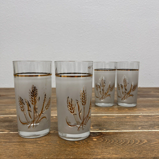 Vintage MCM Covetro Drinking Glasses Italy Wheat Tumbler White Frosted Gold 4