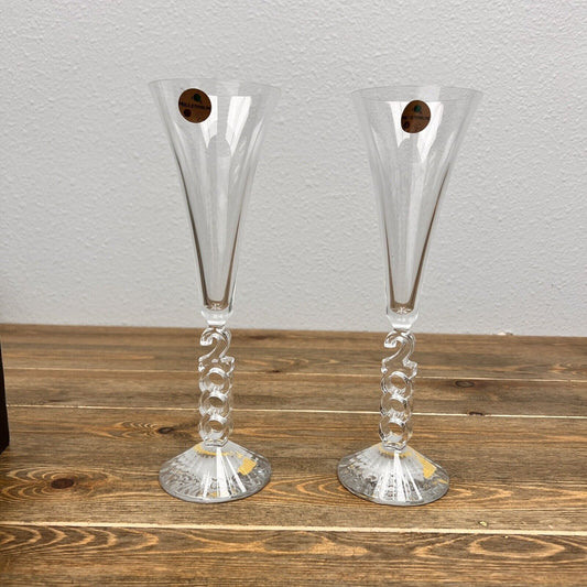 Cristal d'Arques Crystal Millennium Champagne Glasses Set of Two Year 2000