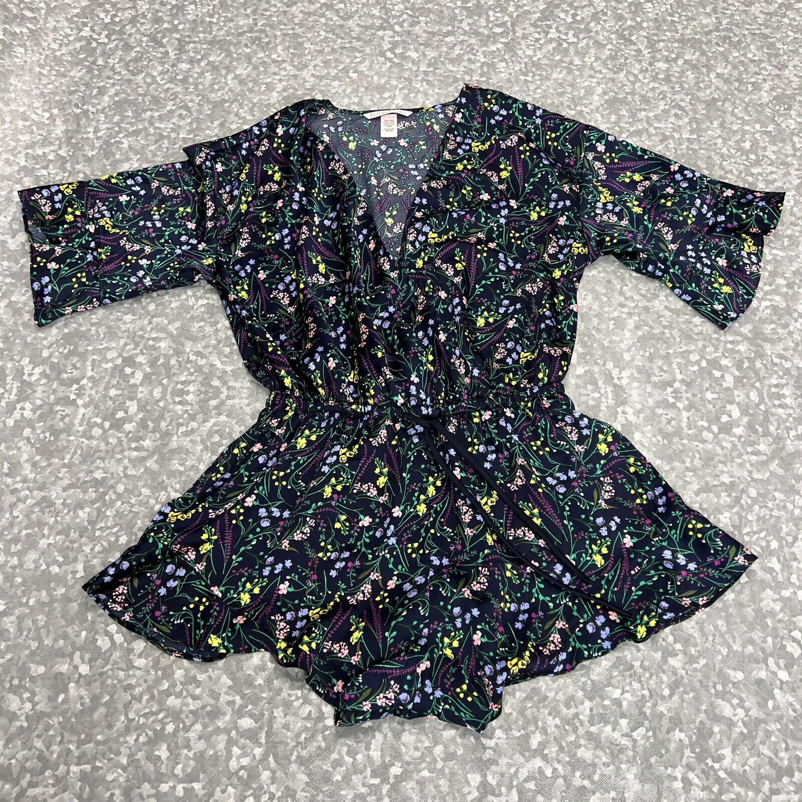 Victoria’s Secret Navy Purple Sexy Silk Flowered Romper XS