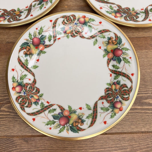 Set of 8 Lenox Dimension Holiday Tartan 9-1/4" Salad Plates, Gold Rim