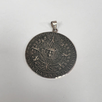 Large Vintage Signed 2” Sterling 925 Mexican Mayan Calendar Pendant