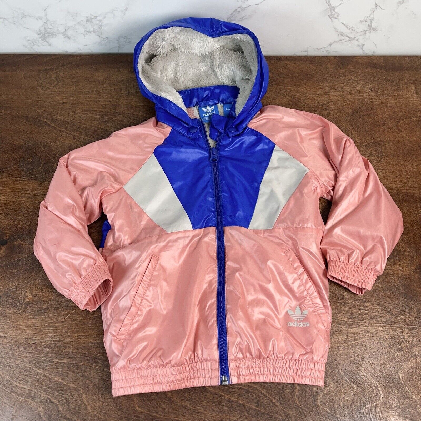 Adidas Toddler Hooded Track Jacket 18 - 24 Month Pink & Blue Girl Hoodie