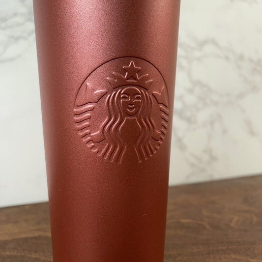 STARBUCKS Rose Gold Pink Glitter Stainless Steel Tumbler Cold Cup Green Straw