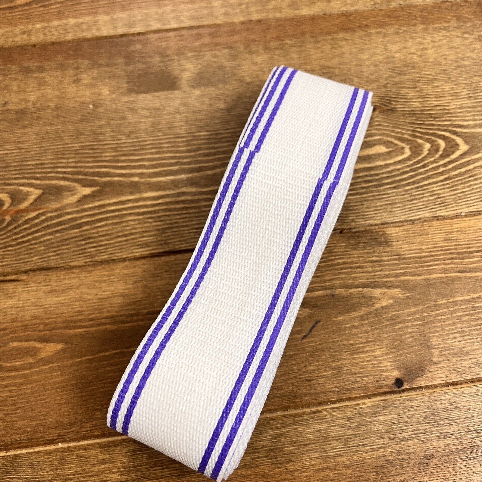 Weatherproof Plastic Lawn Furniture Re-Webbing 2.25” Wide White/Purple Stripes