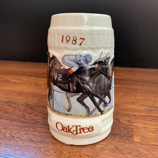 Vintage 1987 SANTA ANITA OAK TREE HORSE RACING BEER STEIN MUG CUP COLLECTORS