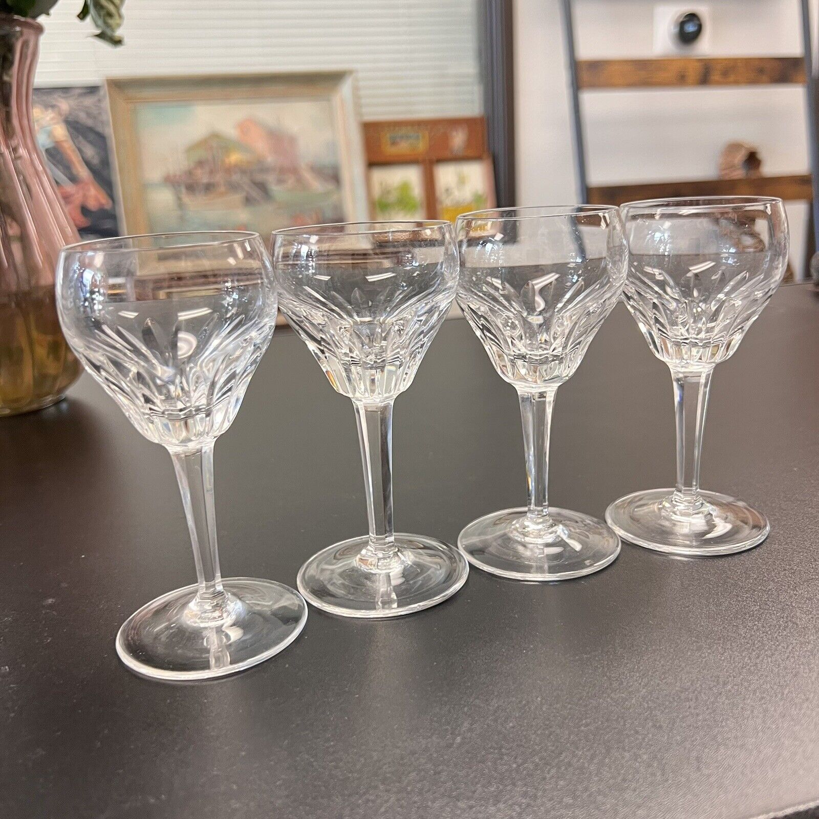 Rubato Pattern Cut Crystal 3 oz. Port Wine Stems by Royal Leerdam Set Of 4