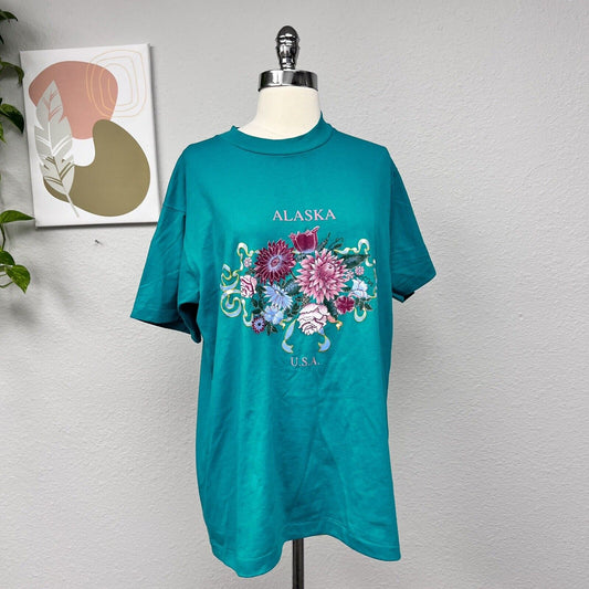 Vintage 90's ALASKA T-Shirt Adult XL Blue & Green  Single Stitch Set Of 2