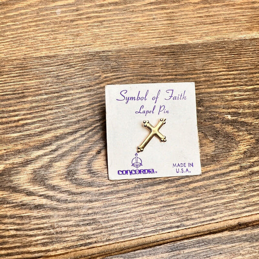 Vintage Golden Tone Petite Cross Lapel Pin Symbol Of Faith Made In the USA