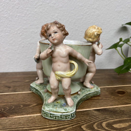 Antique Cherubs Porcelain Vase Figurines Holding Cup Vintage