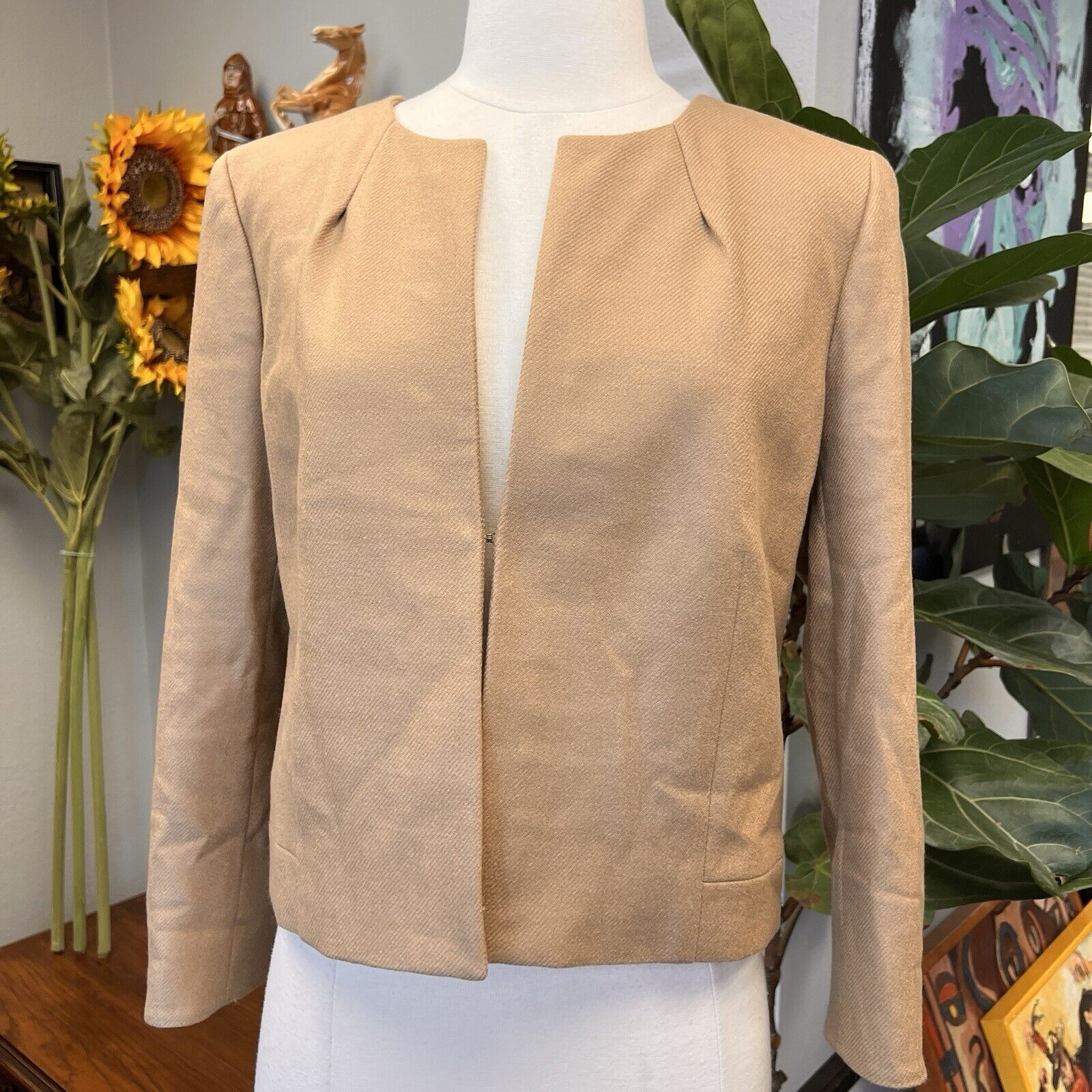 J.Crew Women Tan Cardigan Blazer  Wool  Jacket  Sz 10