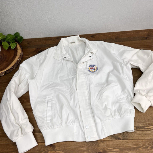 White Jacket Full Zip  Large Made In USA Towing Company Vintage Sz Large