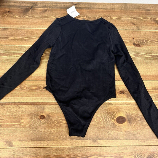 Brand New Forever 21 Black Bodysuit Long Sleeve Sz M