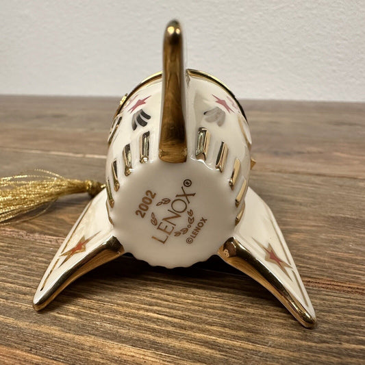 Vintage 2002 LENOX Rocket Ship Christmas Ornament Trinket Box Ivory Gold No Box